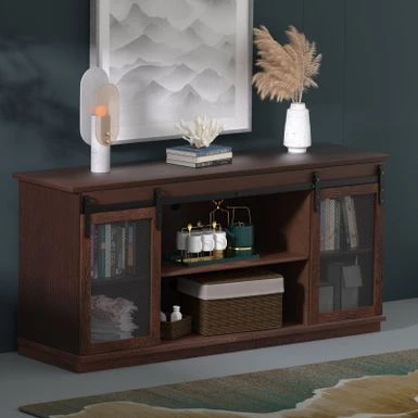 TV Stand 2 -shelf For TVs 32'' Up To 65'',Barn Door,Adjustable Shelf,Larger Storage Space - Espresso 4 TV Stand 2 -shelf For TVs 32'' Up To 65'',Barn Door,Adjustable Shelf,Larger Storage Space - Espresso - Image 2