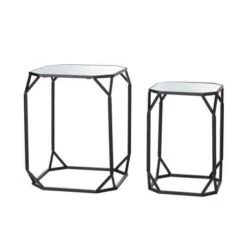 Glitzhome Set Of 2 Glam Glass Modern Side Table Sofa Table - Square-Silver -Baxton Acme Shop dee63cf8 beb0 4c03 bfb2 57dc60213615