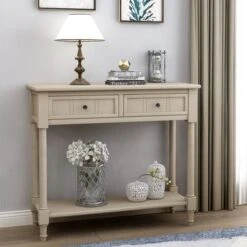 Daisy Series Console Table Traditional Design With Two Drawers And Bottom Shelf Acacia Mangium - Navy -Baxton Acme Shop df228e0e 0a93 4b90 aed2 15c631ec8cfe