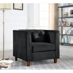 Lowery Kitts Velvet Classic Chesterfield Living Room Set - Black -Baxton Acme Shop df8ae9b2 4f6c 4eed 8923 c50e58b92320