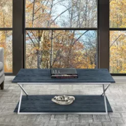 Westlake Black Veneer Coffee Table With Brushed Stainless Steel Frame -Baxton Acme Shop e04f3122 96c9 4fdf a265 f3eb405f67ba