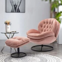 Velvet Tufted Lounge Chair And Ottoman With Swivel Metal Base - Pink -Baxton Acme Shop e1dc2ef2 f710 4515 b5b8 ff69c3f43f32