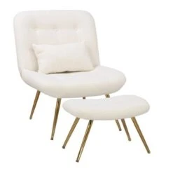 Porthos Home Quinn Accent Chair With Footrest And Pillow, Fabric Upholstery, Gold Legs - Blue -Baxton Acme Shop e21eff17 7df8 4f5a bb62 a939b709822d