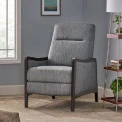 Veatch Contemporary Upholstered Pushback Recliner By Christopher Knight Home - Charcoal + Dark Walnut