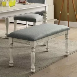 Transitional Antique White/Gray Bench
