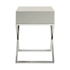 Square Lacquer X-Legs End Table/Accent Table/Nightstand With Drawer - White Chrome -Baxton Acme Shop e6513611 195d 4d9d bf6a 2e73df5fc40e