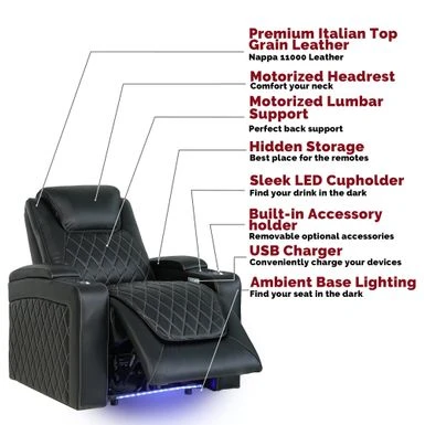Valencia Oslo Top Grain Nappa 11000 Leather Theater Seating Power Recliner Row Of 2 Loveseat Black - Black With Power Headrest And Power Lumbar Support 4 Valencia Oslo Top Grain Nappa 11000 Leather Theater Seating Power Recliner Row Of 2 Loveseat Black - Black With Power Headrest And Power Lumbar Support - Image 2