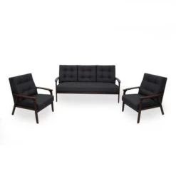 Aries Mid Century 3 Piece 5 Seater Fabric Chat Set By Christopher Knight Home - Charcoal Gray