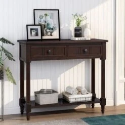 Daisy Series Console Table Traditional Design With Two Drawers And Bottom Shelf Acacia Mangium - Navy -Baxton Acme Shop e9fd9927 d5b9 483d 91ed f093503f38eb