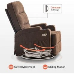 Mcombo Electric Power Swivel Glider Recliner Chair With Heat And USB Ports, Pillow, Cup Holders, Remote Control, Fabric 7752 - Brown -Baxton Acme Shop ea13a329 eb2c 4dbc 9277 26913cf9adc3