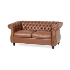 Silverdale Traditional Chesterfield Loveseat And Club Chair Set By Christopher Knight Home - Cognac Brown + Dark Brown -Baxton Acme Shop ea1ad7a6 afc8 4bfb 9b5b 2089732ac865