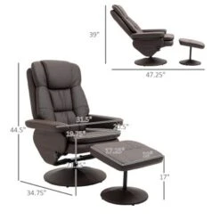 HOMCOM Recliner And Ottoman With Wrapped Base, Swivel PU Leather Reclining Chair With Footrest For Living Room - Black -Baxton Acme Shop ea8d6e01 479c 440d 8717 f771a5f0cbdc