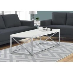 Coffee Table/ Accent/ Cocktail/ Rectangular/ Living Room/ 44"L/ Metal/ Laminate/ Glossy White/ Chrome/ Contemporary/ Modern