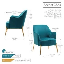 Porthos Home Kori Accent Chair, Velvet Upholstery, Gold Chrome Legs - Blue -Baxton Acme Shop eb8dab37 e80b 4633 9fc7 0739aa9d3ca4