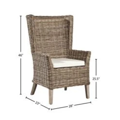 Key West Rustic Woven Kubu Host Dining Chair With Muslin Cushion (Set Of 2) - Gray-Brown -Baxton Acme Shop ebbaad3d 1887 4c68 b672 76061eca9a97