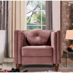 Angie Classic Kittleson Chesterfield 3-Piece Set-Loveseat Sofa & Chair - Grey -Baxton Acme Shop edb3ff59 9271 4fe5 8872 743c0864b7ef