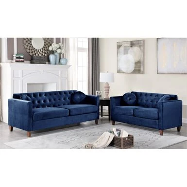 US Pride Lory Velvet Kitts Classic Chesterfield Living Room Set-Loveseat And Sofa - Black 7 US Pride Lory Velvet Kitts Classic Chesterfield Living Room Set-Loveseat And Sofa - Black - Image 5