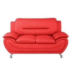 Sanuel 61.3" Faux Leather Pillow Top Arm Loveseat - Red