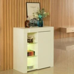 Office Or Living Room Side Storage Cabinet With LED - White -Baxton Acme Shop ee412c4e 0472 4211 b39c 7fdefc9abed7