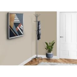 Coat Rack/ Hall Tree/ Free Standing/ 12 Hooks/ Entryway/ 70"H/ Bedroom/ Metal/ Grey/ Contemporary/ Modern