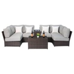 Lucca Cup Holder Table 8-piece Sectional Set By Living Source International - Brown -Baxton Acme Shop eee033bc 0dfb 4840 b9a0 12beab7739d3