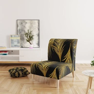 Designart "Golden Tropical Leaves Pattern" Upholstered Modern Accent Chair - Arm Chair - Side Chair 6 Designart "Golden Tropical Leaves Pattern" Upholstered Modern Accent Chair - Arm Chair - Side Chair - Image 4