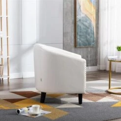 Mid-century Modern Nailhead Accent PU Barrel Chair. - White -Baxton Acme Shop ef05230b e5f6 41e3 a982 2b32cf7388e5