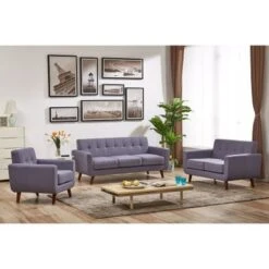 Grace Mid-Century Tufted Upholstered Rainbeau Living Room Sofa, Loveseat, And Chair 3-piece Set - Naples Yellow -Baxton Acme Shop ef0c7d00 b042 41d4 afc6 9bec0de79e87