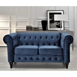 Brooks Classic Chesterfield 2-Piece Living Room Set-Loveseat & Sofa - Dark Blue -Baxton Acme Shop ef1140c5 6240 47c9 a013 ba379b65d0ac