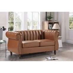 Capri Faux Leather Chesterfield Rolled Arm 2-Piece Living Room Set - Brown -Baxton Acme Shop ef2d7844 0d89 47d2 8730 567eb4654c31