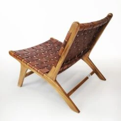 WAREHOUSE OF TIFFANY Brisot Square Weave Leather On Teak Wood Lounge Chair - Black -Baxton Acme Shop f0ab2388 768d 47a5 b7f2 d81868ec18c3