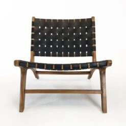 WAREHOUSE OF TIFFANY Brisot Square Weave Leather On Teak Wood Lounge Chair - Black -Baxton Acme Shop f0c280ac 1bef 4a08 8fcf 8499902c30ea