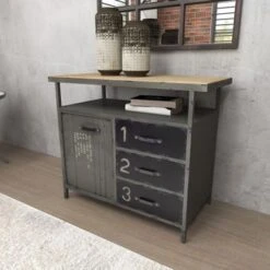 Gray Metal Industrial Cabinet With Numbers And Text - 17"W X 36"L X 32"H - Grey - Square -Baxton Acme Shop f0c4a0e6 f2a5 4896 a9cd 2a51b08a3f3e