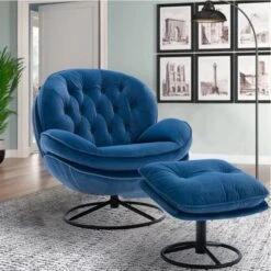 Velvet Tufted Lounge Chair And Ottoman With Swivel Metal Base - Pink -Baxton Acme Shop f0cd50f2 1be5 4b3f 8e1e d2540d336f99