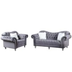 Morden Fort Luxury Classic America Chesterfield Tufted Camel Back Armchair Living Room Chair, Sofa 2 PCS - Blue -Baxton Acme Shop f0d9e507 7921 424f 884f 987229a1262a