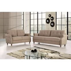 Bruce Nailhead Living Room Set-Loveseat & Sofa - Camel