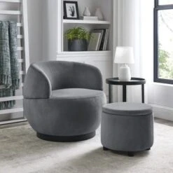 Swivel Barrel Chair With Storage Ottoman - Grey 35 Swivel Barrel Chair With Storage Ottoman - Grey -Baxton Acme Shop f1694d9c 8e42 4a73 8fb9 96fcf4fabae1