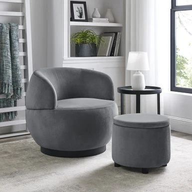 Swivel Barrel Chair With Storage Ottoman - Grey 16 Swivel Barrel Chair With Storage Ottoman - Grey - Image 14