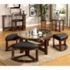 Gracious Round Wooden Coffee Table With Stylish Wedge Shaped 4 Ottomans - Glass -Baxton Acme Shop f1dee74f 3727 4740 b692 7a5bd2591bc7