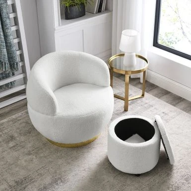 Swivel Barrel Chair With Storage Ottoman - Grey 8 Swivel Barrel Chair With Storage Ottoman - Grey - Image 6