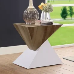 Contemporary White/Natural Tone End Table