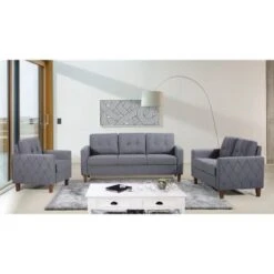 Harrad Tufted Mid-Century 3 Piece Living Room Set - Dark Gray