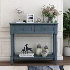 Daisy Series Console Table Traditional Design With Two Drawers And Bottom Shelf Acacia Mangium - Navy