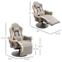 HOMCOM Manual Recliner Armchair PU Leather Lounge Chair W/ Adjustable Leg Rest, 135 Reclining Function, 360 Swivel, Cup Holder - Grey -Baxton Acme Shop f46a7ab9 4437 44ea a38c 457c7e076b8a