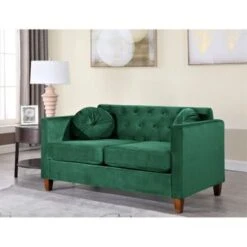 Lory Velvet Kitts Classic Chesterfield Living Room Seat-Sofa Loveseat And Chair - Green -Baxton Acme Shop f492c2b6 28aa 41d5 81d5 7ccf2fa54d5a