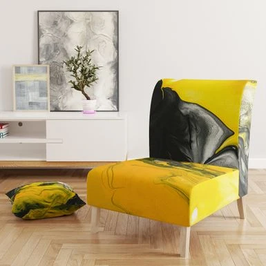 Designart "Yellow, White And Black Marbled Acrylic" Upholstered Modern Accent Chair - Arm Chair - Side Chair 4 Designart "Yellow, White And Black Marbled Acrylic" Upholstered Modern Accent Chair - Arm Chair - Side Chair - Image 2