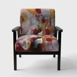 Designart "Abstract Watercolor With Red And Yellow" Upholstered Contemporary Accent Chair - Arm Chair - Arm Chair -Baxton Acme Shop f4dd8d77 6c69 440f afec 8dfe65a4f99c