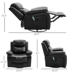 HOMCOM PU Leather Massage Recliner Chair, Swivel Rocker Sofa With Remote Control, Footrest, Padded Seat For Living Room - Black -Baxton Acme Shop f60f9057 dd03 42d8 94ee f1811c067270