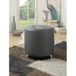 Round Upholstered Ottoman Grey
