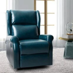 Baksoho Contemporary Leather Swivel Nursery Chair With Metal Base By HULALA HOME - TURQUOISE